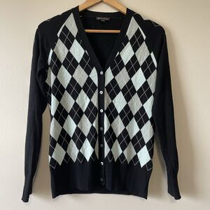 Brooks Brothers Women's Silk Cashmere Argyle Cardigan M Academia Preppy Classic